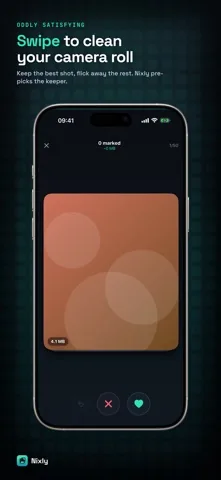 Swipe view showing one photo, a counter reading 0 marked, and keep and remove buttons.